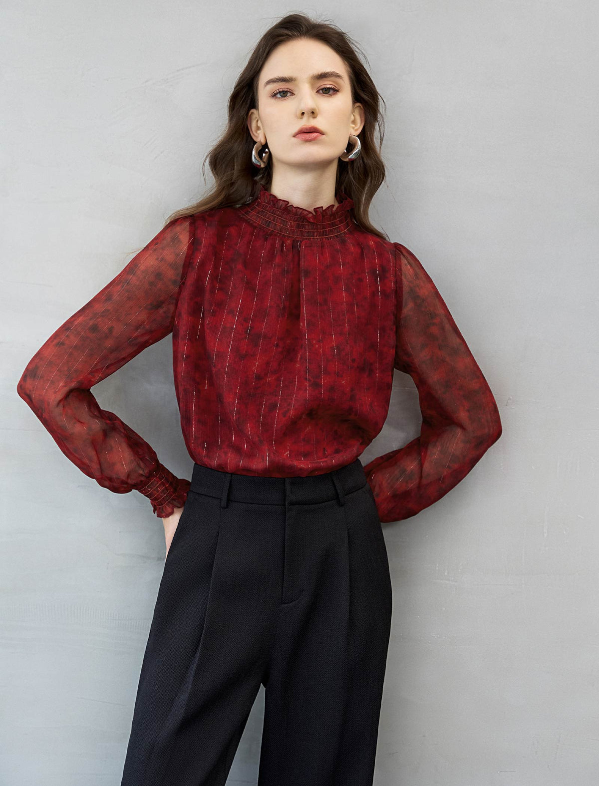 Ruby Red Metallic Stripe Blouse