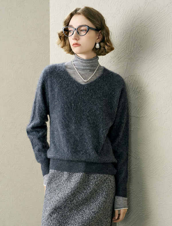 Wool Cashmere Blend V-Neck Sweater