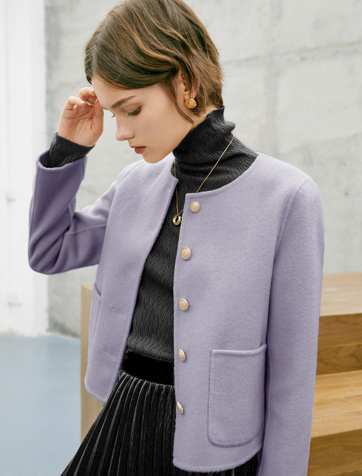 Wool Pocket Detail Cropped Coats