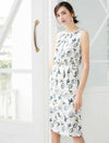 Cactus Print Silk Sleeveless Midi Dress