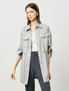 Gray Tencel Waist-Defining Mid-Length Shirt Cardigan