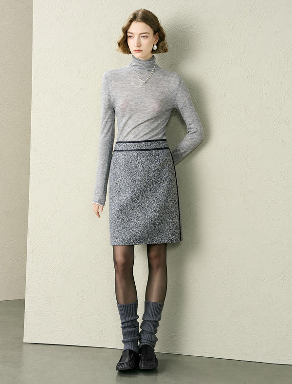 Tweed Wool-Blend Contrast Trim Mini Skirt
