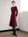 Red Long-Sleeve Button-Detail Flounce-Hem Midi Dress