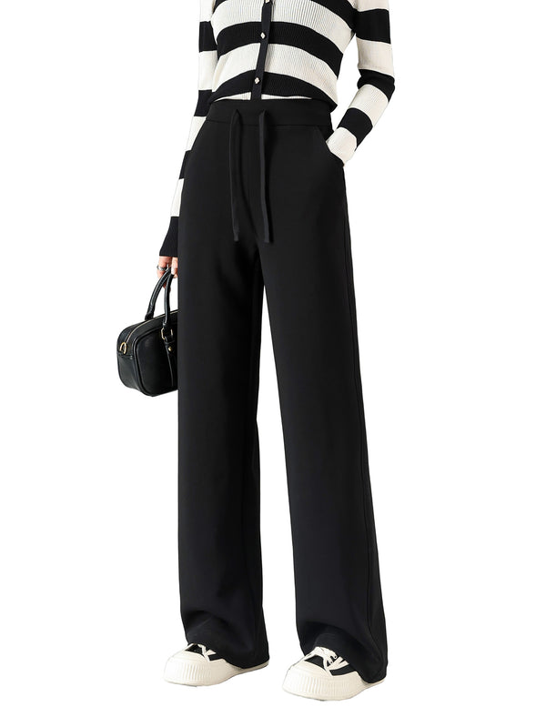 Stylish Black Drawstring Wide Leg Pants
