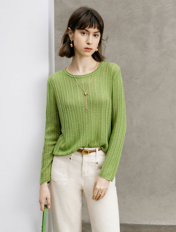 Ribbed Pattern Long Sleeve Knit Top