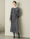 Velvet Waist-Defining Long-Sleeve Dress