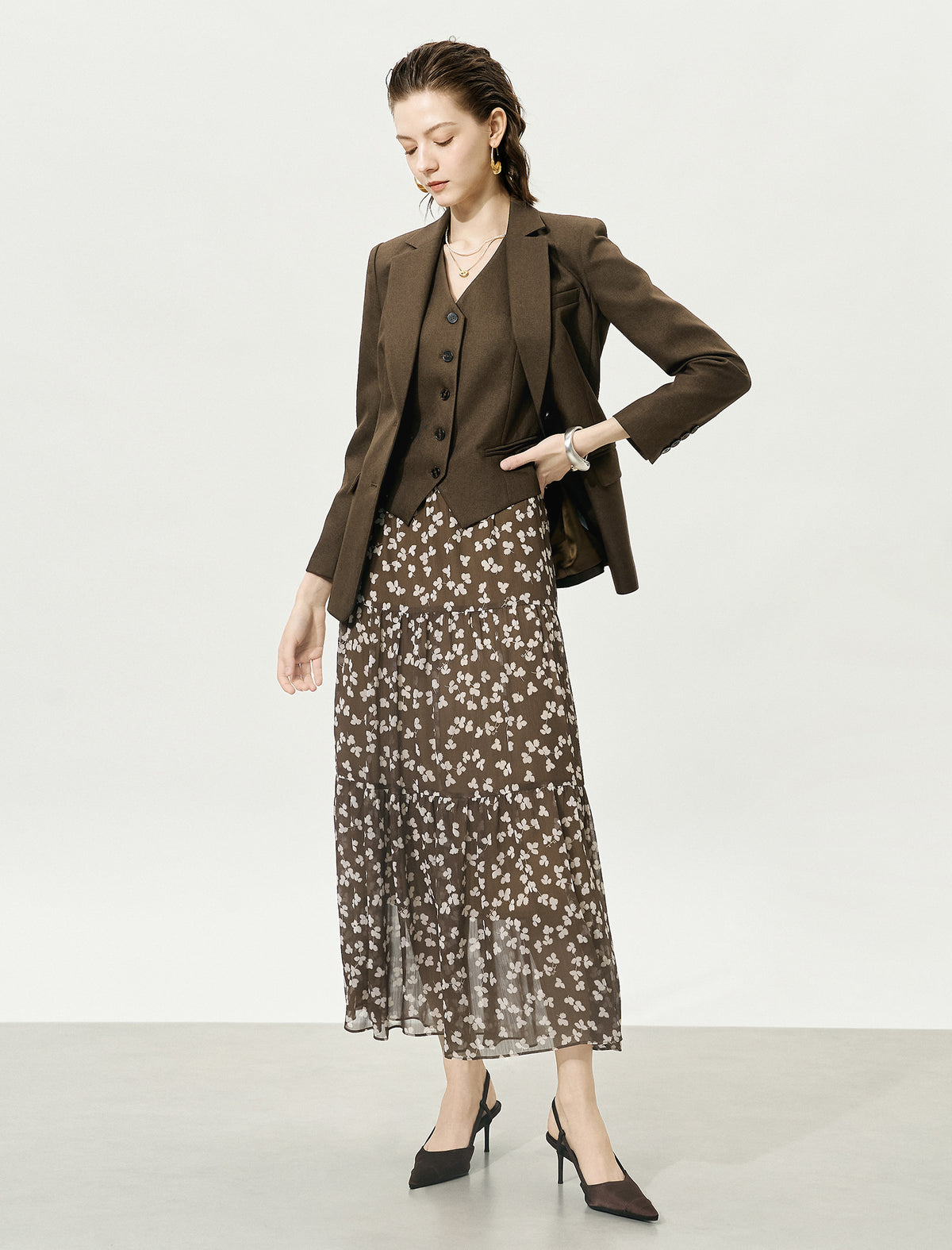 Floral Multi-Layered Midi Skirt