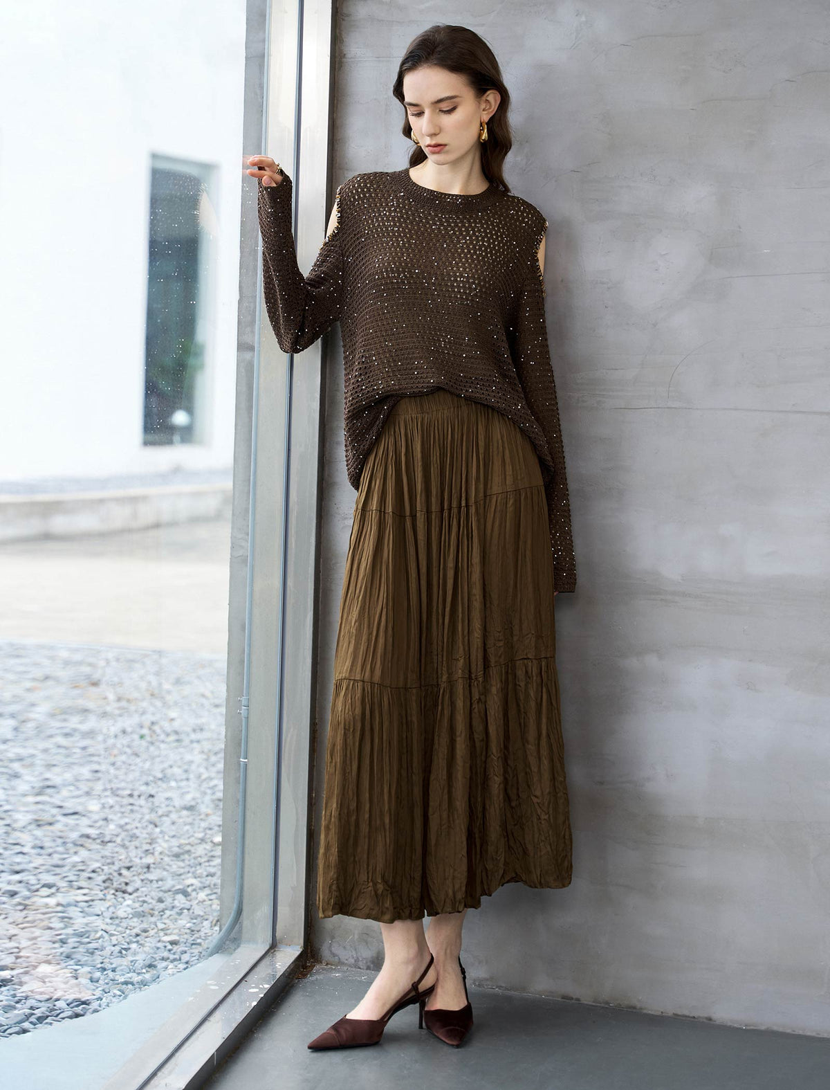 Crinkled Maxi Skirt