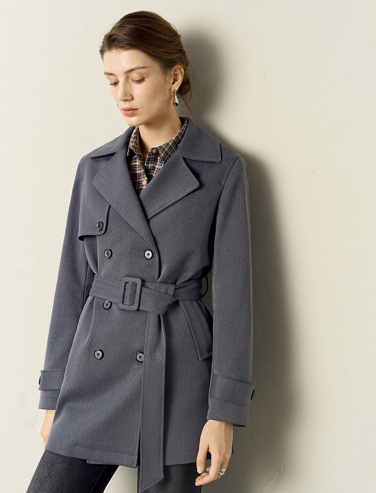 Vintage Lapel Belted Short Trench Coat