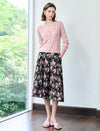 Vintage Rose Print Flare Midi Skirt