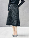 High Waist Lace‑Trim A‑Line Midi Skirt