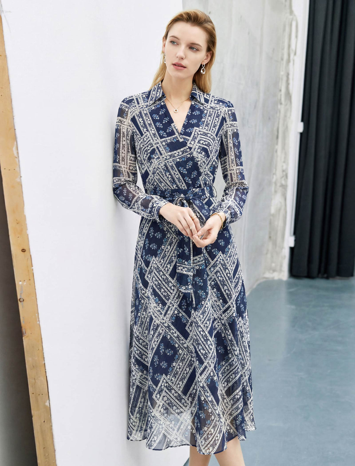 Navy Matisse Trellis Print Wrap Midi Dress