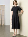 Black Polka Dot Lace-Shoulder Midi Dress