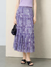 Purple Paisley Print Tiered Midi Skirt