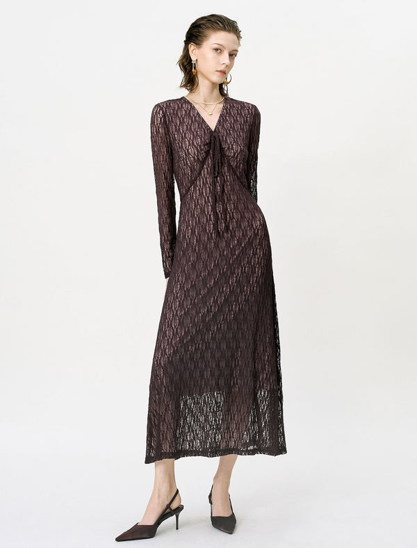 Lace Front Tie Maxi Dress