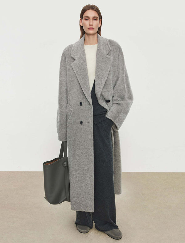 100% Alpaca Double-Breasted Wool Long Coat