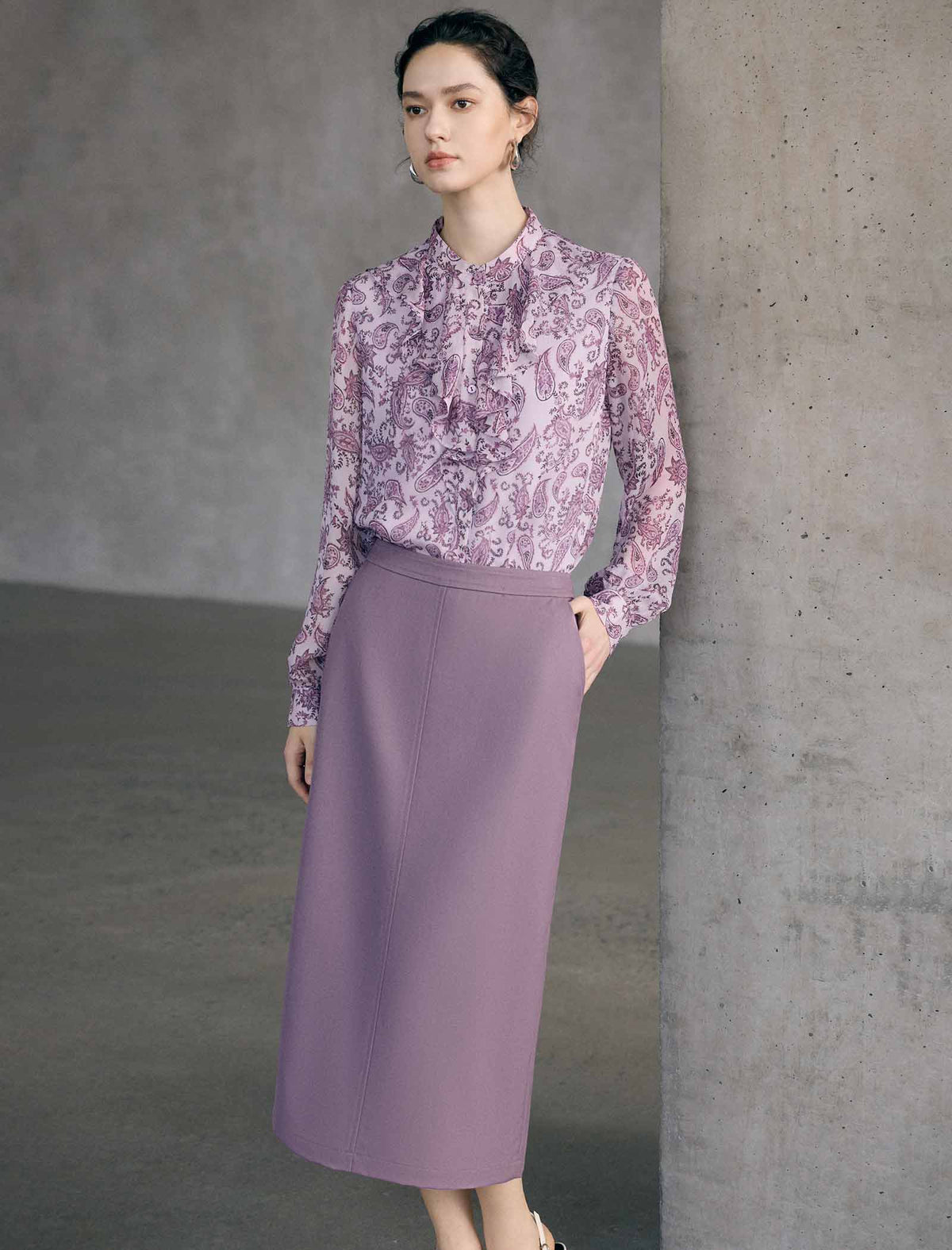 High Waist Tailored Straight Midi Skirt