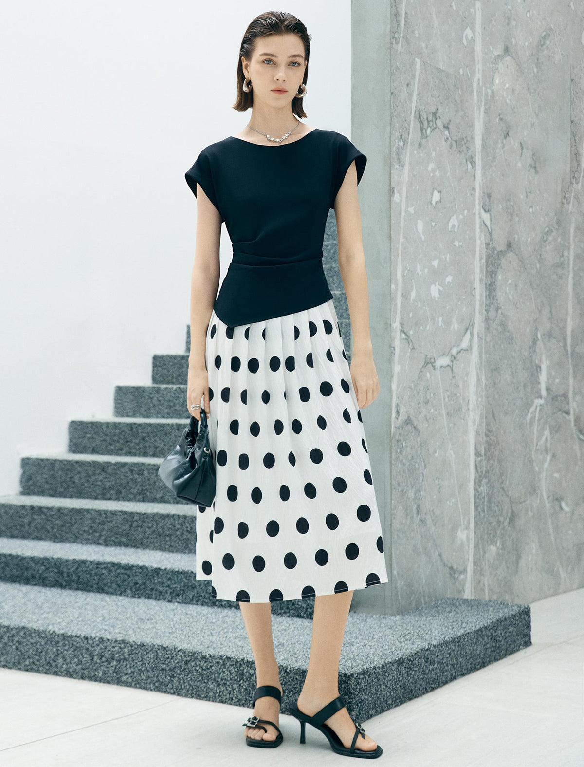 Black & White Polka Dot Midi Dress