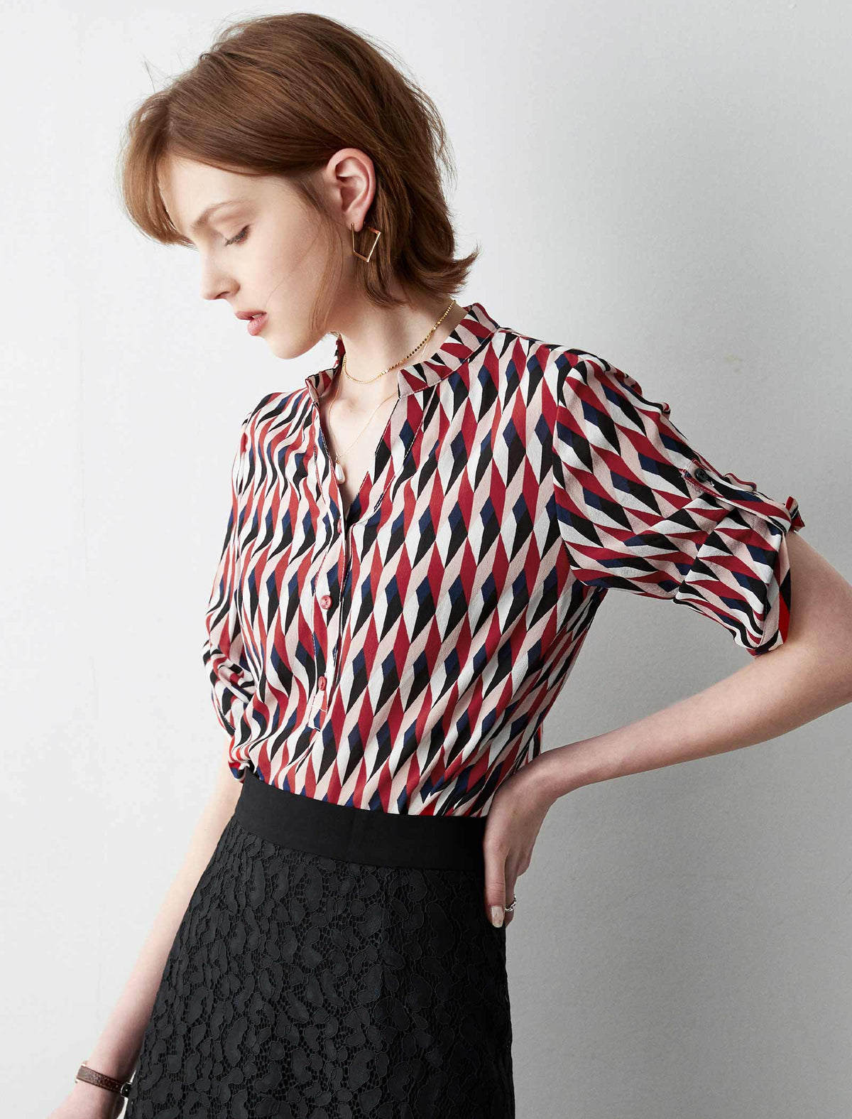 Silk Short Sleeve Plaid Shirt
