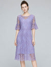 Lace Crew Neck Relaxed 3/4 Sleeve A-Line Dress