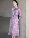 Floral Print Ruffle Neck Long Sleeve Midi Dress