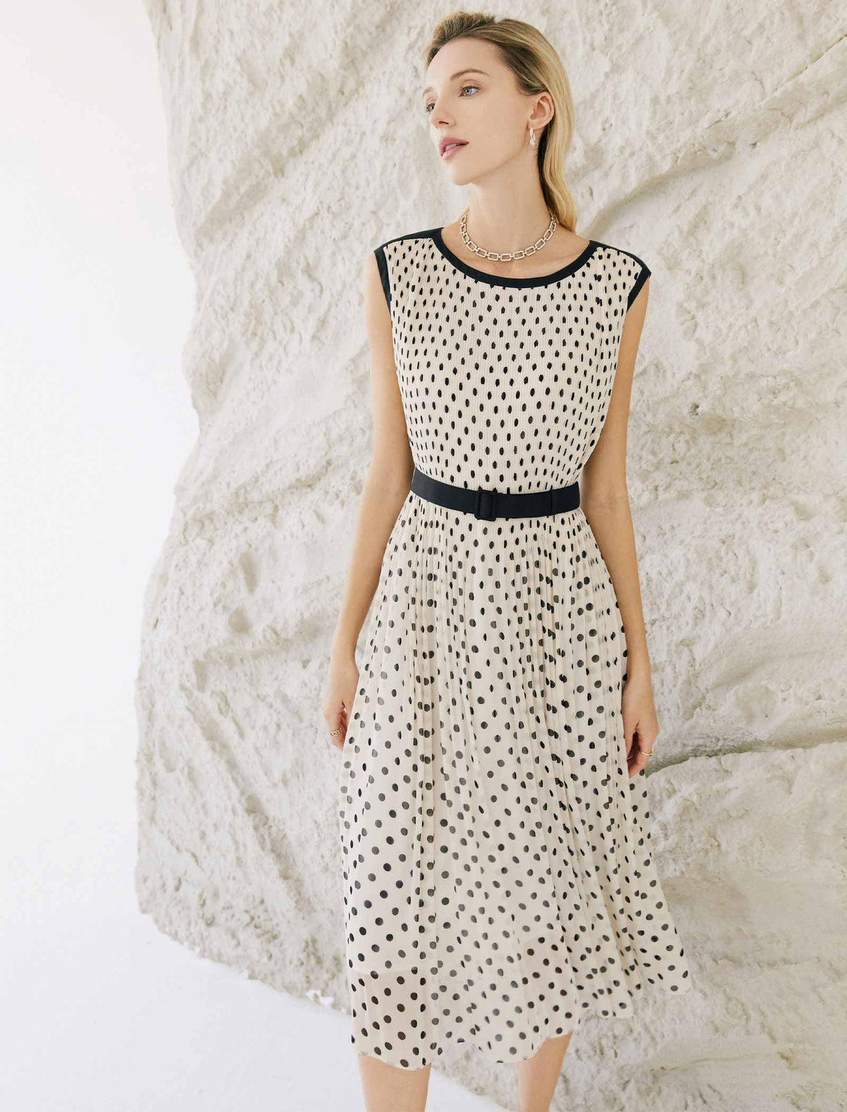 Sleeveless Chiffon Polka Dot Dress