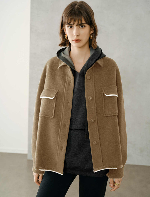 100% Wool Contrast Detail Shirt Jacket