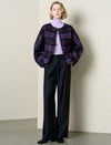 Plaid Wool-Alpaca Blend Detachable Scarf Collar Jacket