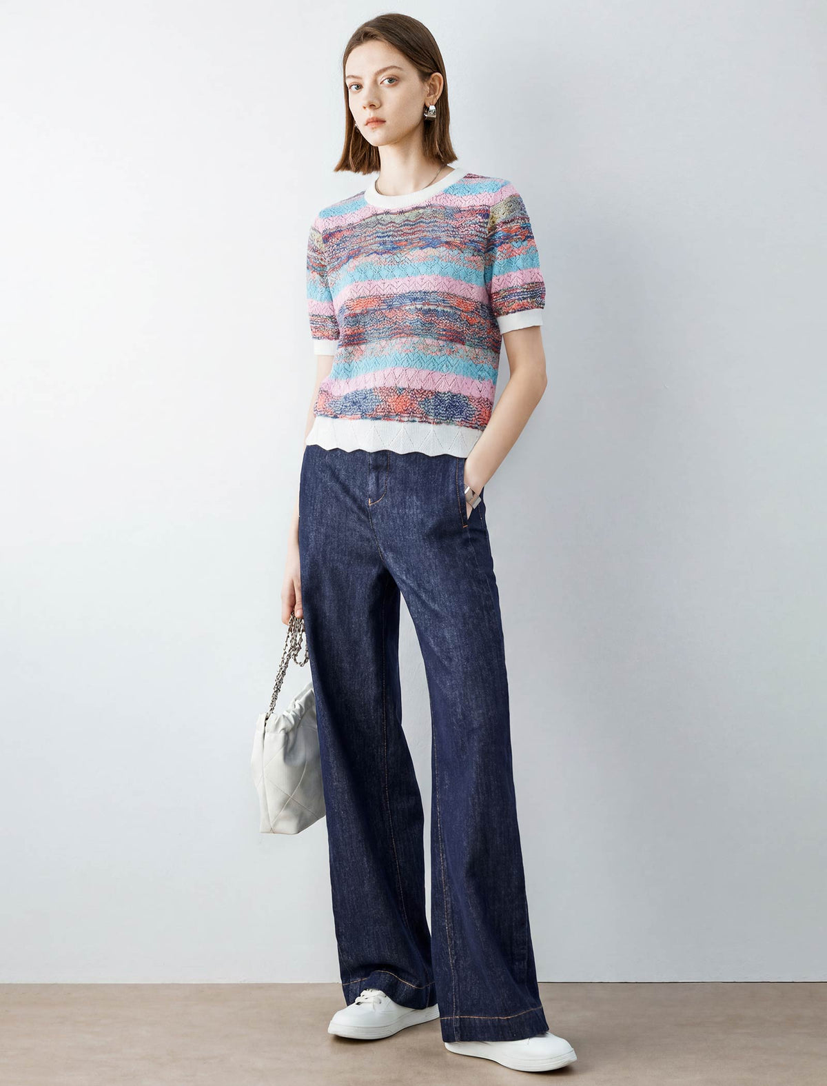 Multicolor Striped Short-Sleeve Knit Top