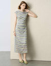 Tencel Linen Stripe Cap Sleeve Midi Dress
