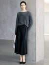 Vintage Black Shiny Satin Midi Skirt