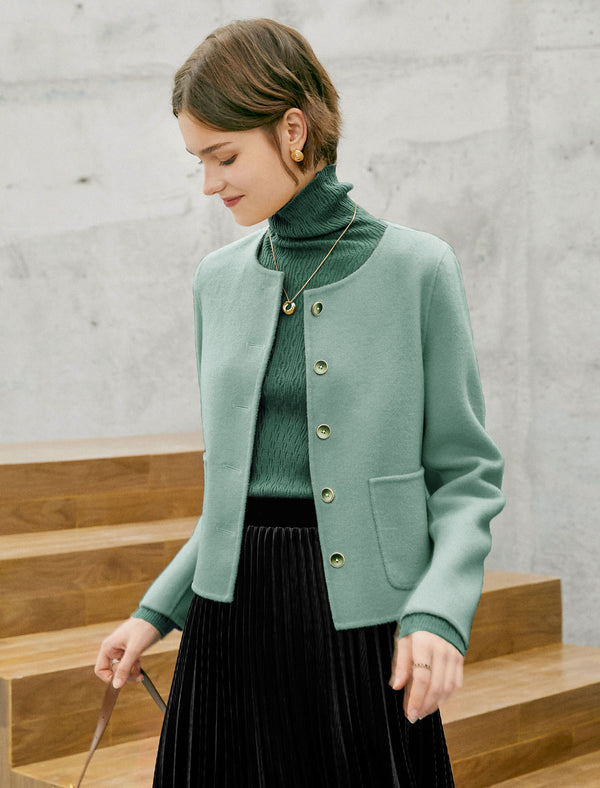 Wool Pocket Detail Cropped Coats