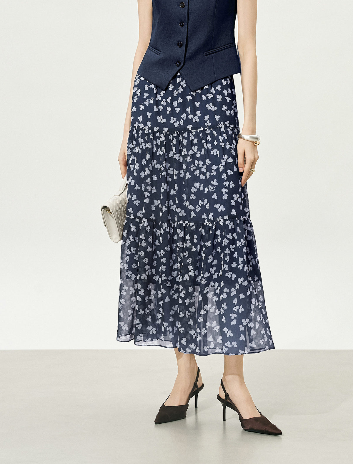 Floral Multi-Layered Midi Skirt