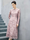 Dusty Pink Beaded Lace Midi Dress