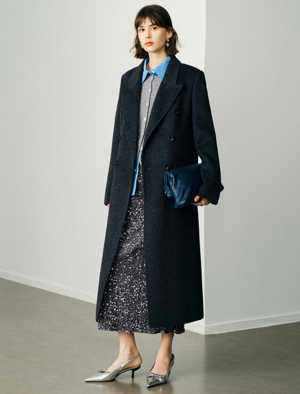 Wool Tencel Silk Blend Notched Lapel Overcoat