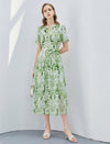 Green Printed V‑Neck Midi Two‑Piece Dress