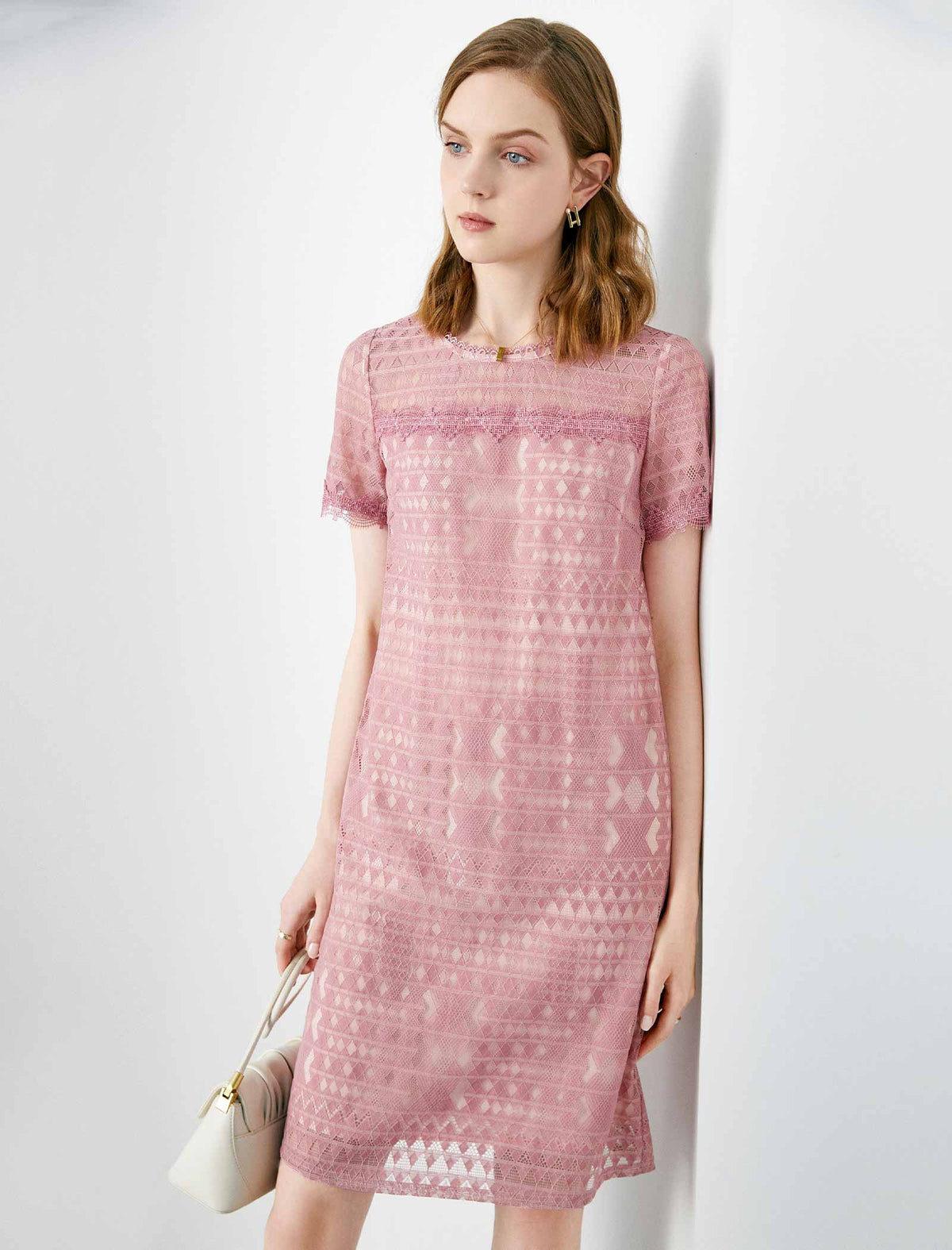 Round Neck Lace Print Dress