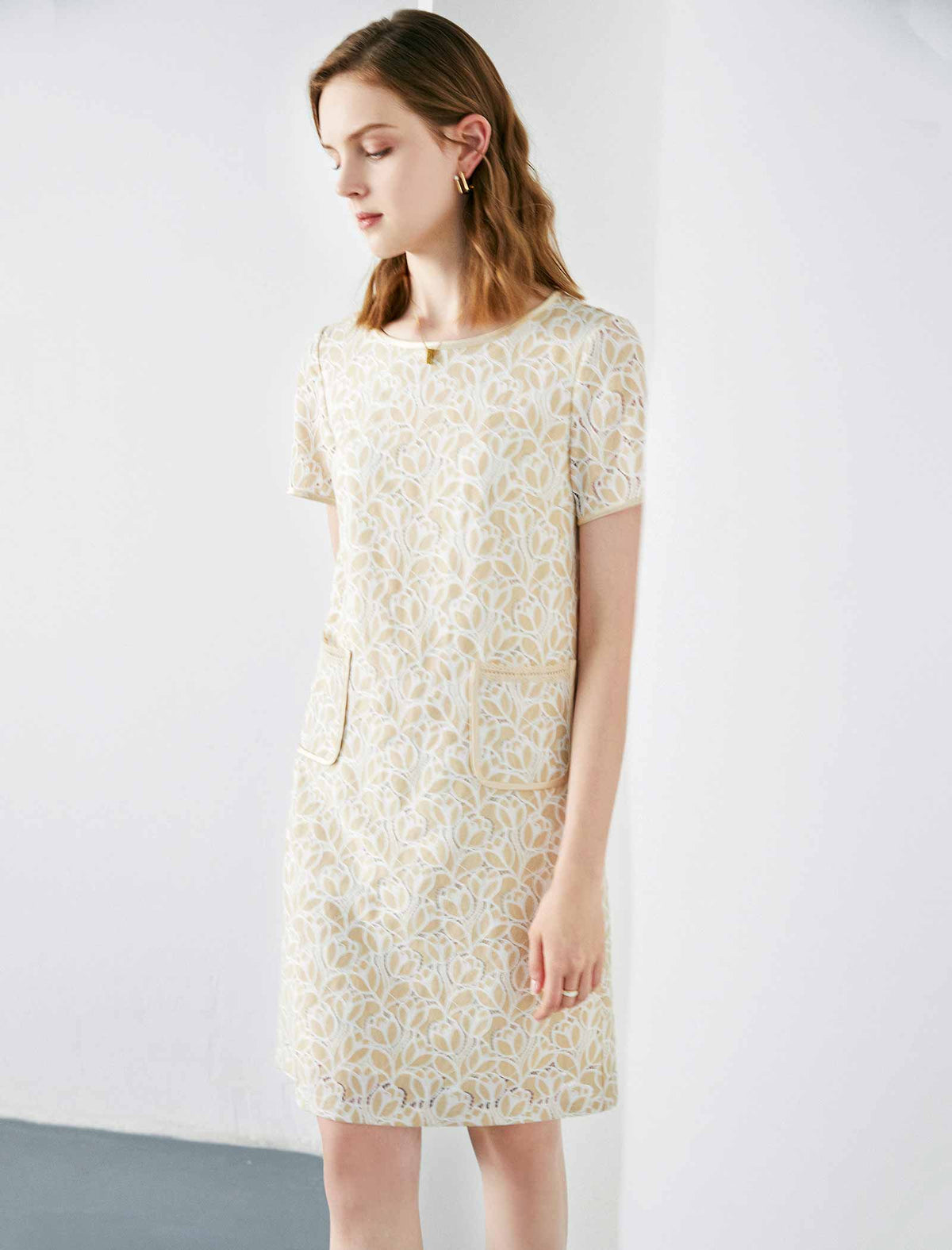 Floral Lace Straight Short Sleeve Dress