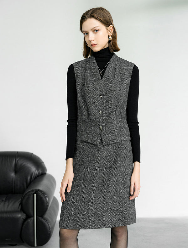 Wool Gray Old-Money V-Neck Vest Coat