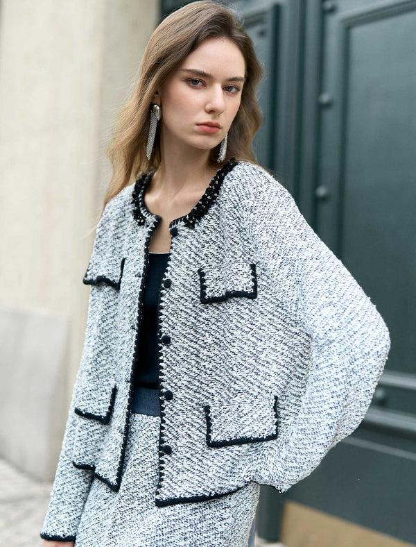 Light Grey Tweed Wool-Blend Jacket