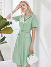Belted Notch Collar Fit-and-Flare Midi Shirt Dress
