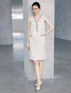 Beige textured sleeveless button front midi dress