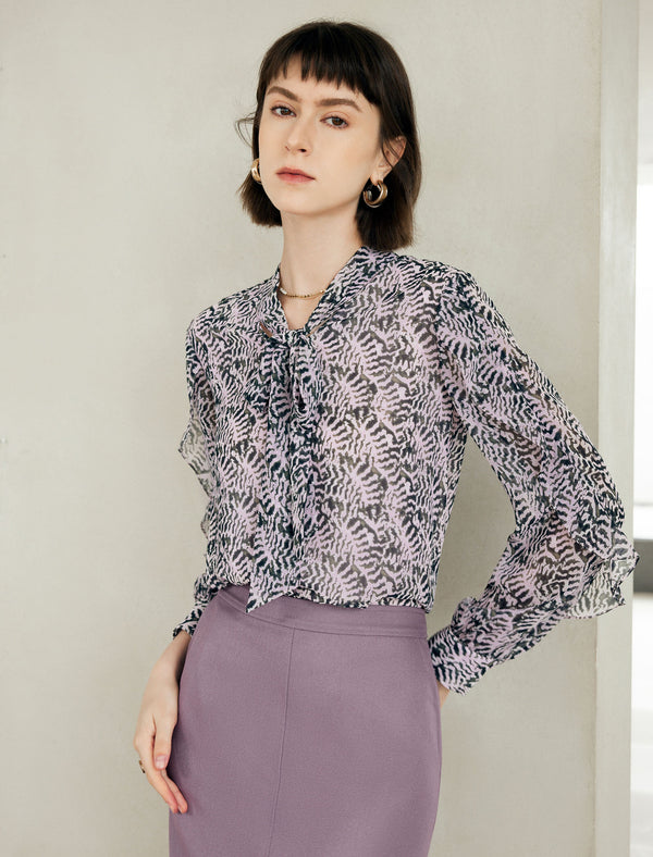 Bow Tie Detail Ruffle Sleeve Blouse