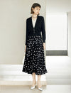 Black Watercolor Polka Dot High Waist Flared Midi Skirt