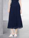 Navy Solid Pleated Midi Skirt