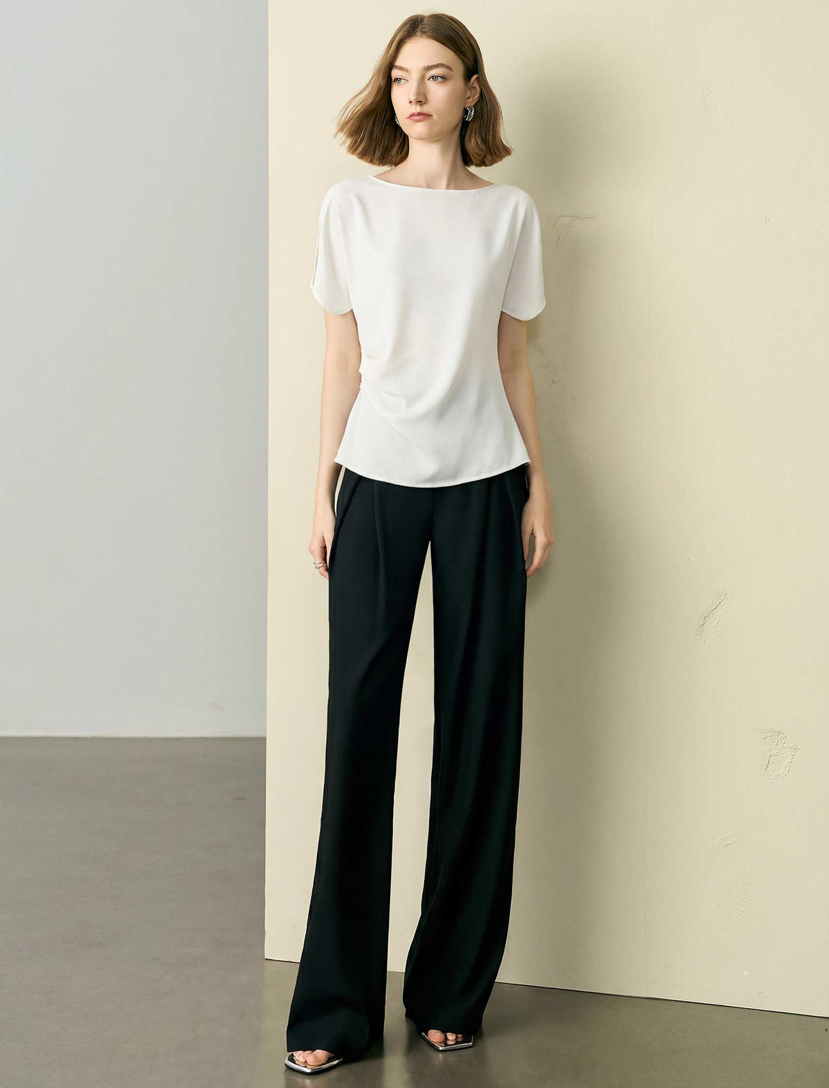One‑Shoulder Boat Neck Short‑Sleeve Blouse