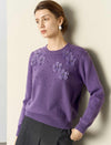 Wool Blend Floral Beaded Accents Crewneck Sweater