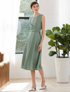 Sage Green Sleeveless Wrap Midi Dress