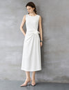 Hand-Embroidered Beaded Sleeveless Midi Sheath Dress