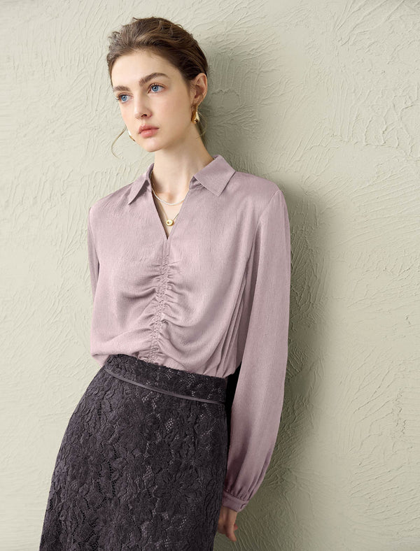 Ruched Front Collared Shirt